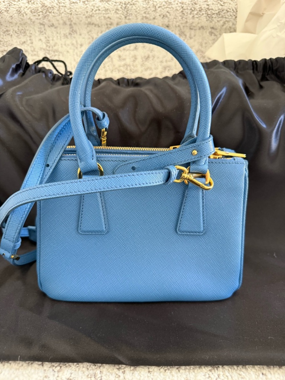 Prada Sky Blue Saffiano Mini Satchel with Gold Hardware - Picture 2 of 6